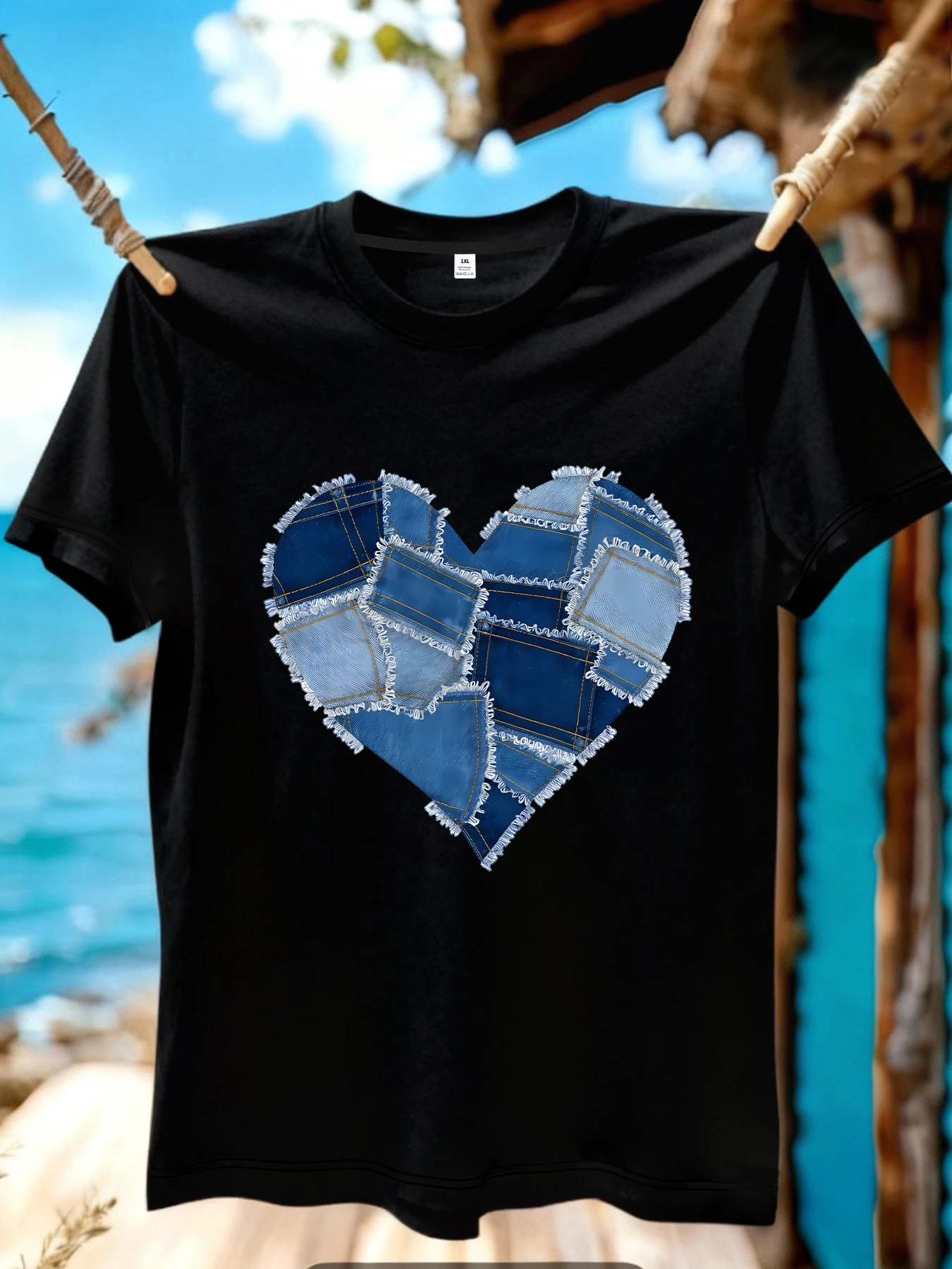 

【JYDX1157】Denim printing plus size women's round neck T-shirt summer casual street fashion women's Joker short sleeve T-shirt