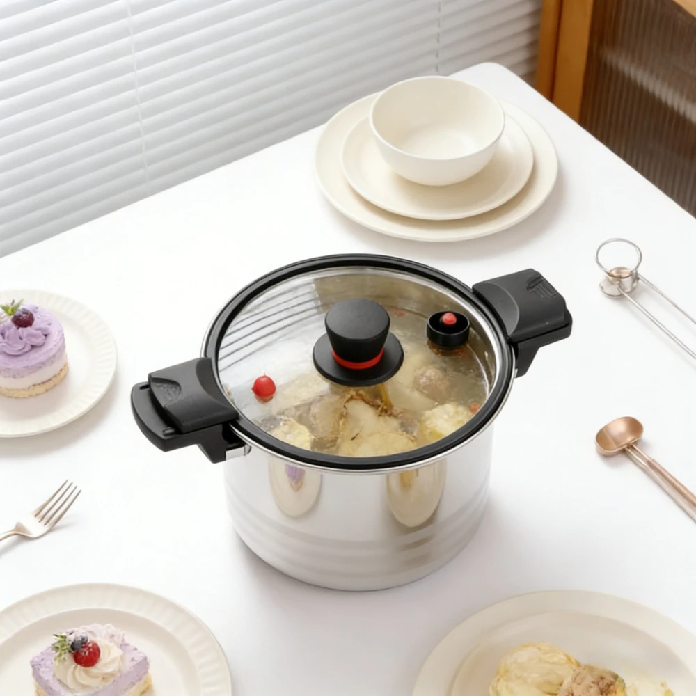 1pc Stainless Steel Micro-pressure Pot With Double Ears, Soup Pot,  Stew Pot, Multifunctional Pressure Cooker, Induction Cooker