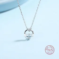 Exquisite Transparent Geometric Zircon Pendant Necklace Women 925 Sterling Silver Sweet Lovely Girlfriend Banquet Jewelry