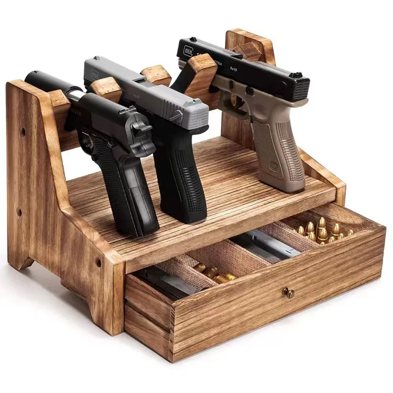 17.5 In Drawer Style Gun Rack Made of Wood for Glock G17 G19 G22 G43X 1911 USP Sig Sauer P226 Pistol Tactical Hunting Equipment