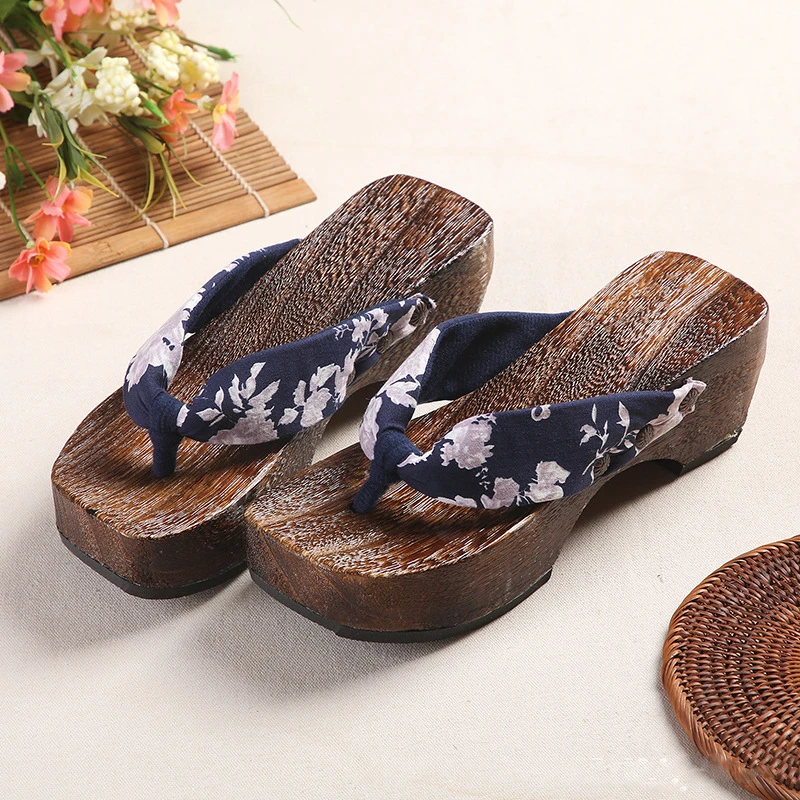 Japanese Geta for Women Japanese Traditional Shoes High Heel Platform Printed Wooden Shoes Five Colors Floral Outdoor Sandals