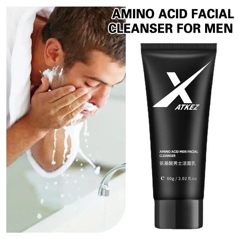 Pembersih wajah asam Amino untuk pria, alat pembersih wajah 60g membersihkan pori-pori dalam dengan lembut sehari-hari