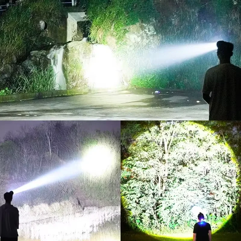 900000LM LED Head Flashlight Powerful Headlamp Front Light Type-C Rechargeable Professional Head Lantern For Fishing Camping