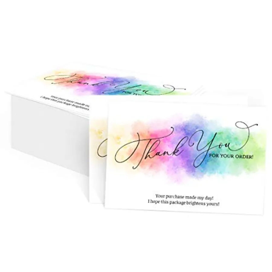 100 Watercolor Rainbow Thank You for Your Order Cards for Small Business, You Made My Day Purchase Order Inserts, Customer Appr