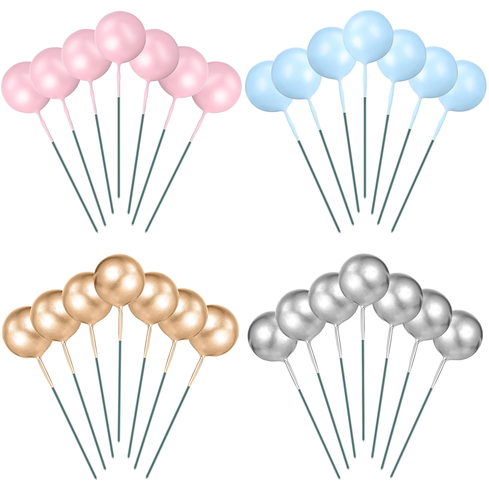 80 pcs Cake Toppers Decorative Balls 2cm Gold Silver Blue Pink Plastic Cupcake Picks Birthday Party Favor Cake Decorations