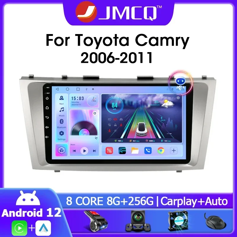 

JMCQ 9" Android 12.0 Car Radio Multimedia Video Player For Toyota Camry 7 XV 40 50 2006-2011 4G Carplay Navigation GPS Head Unit