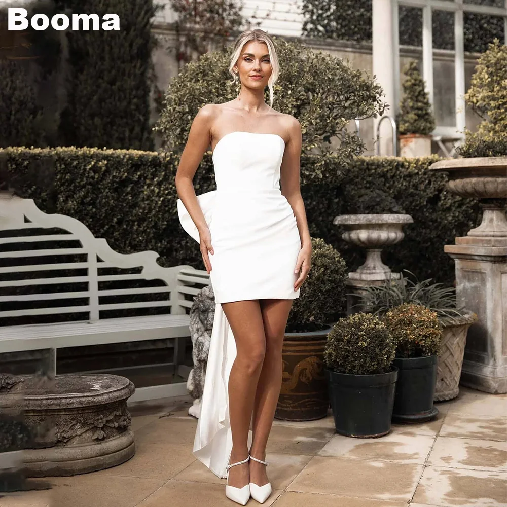 Booma Short Wedding Party Dresses Strapless Mermaid Brides Party Gowns for Women Bridals Prom Dress with Bow Customized