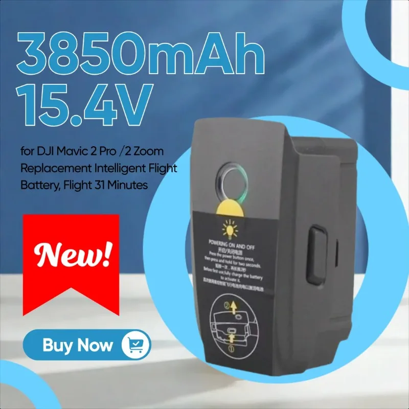 

High-Capacity 3850mAh 15.4V Drone Battery for DJI Mavic 2 Pro /2 Zoom Replacement Intelligent Flight Battery, Flight 31 Minutes