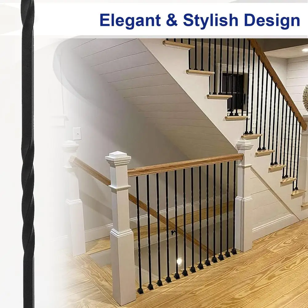 Conjunto de 10 balústres de ferro forjado, eixos de escada de torção dupla, revestido em pó preto, 43,8 polegadas