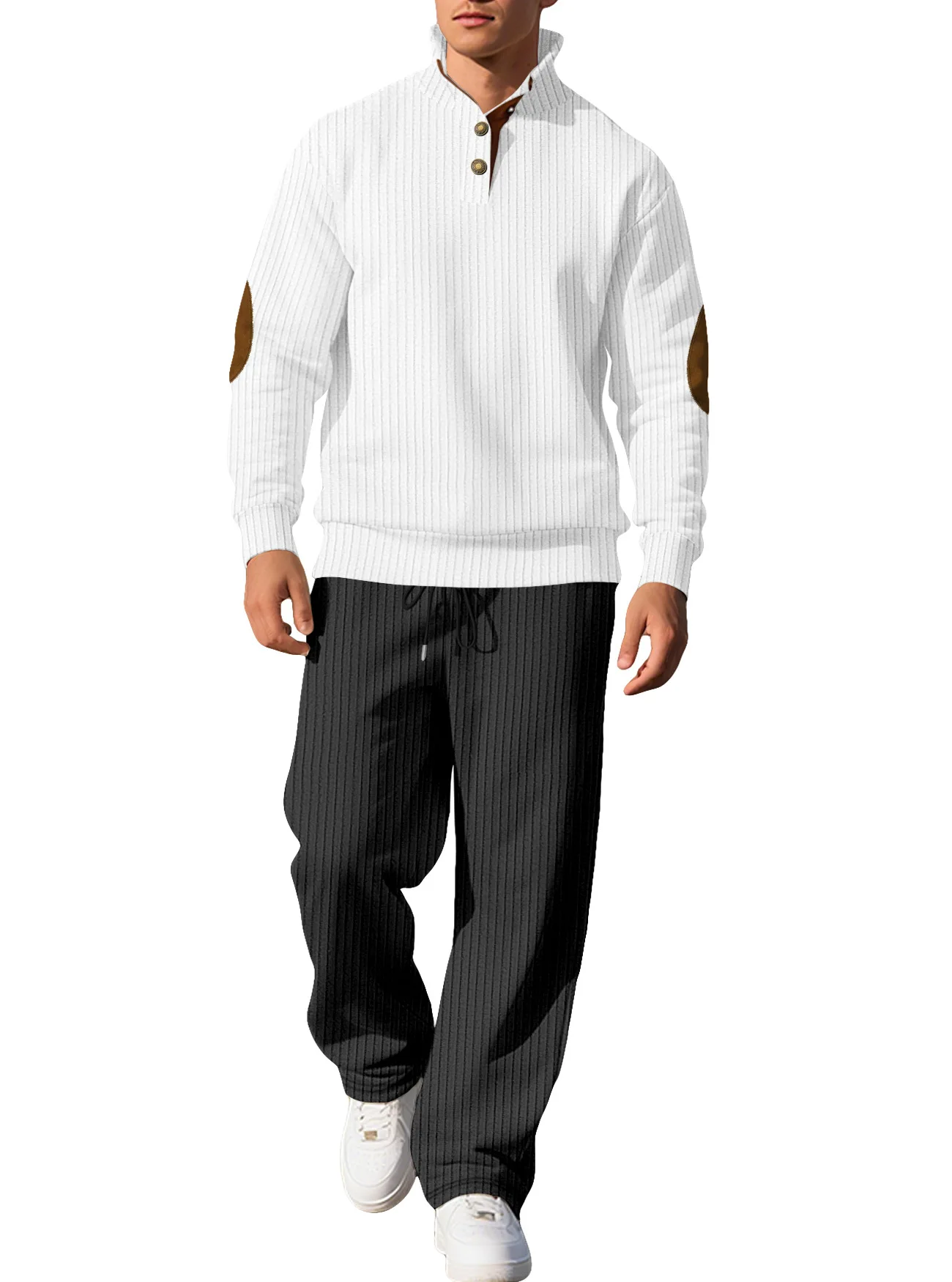 Immagine 6: Nuovo Set Casual Autunnale da Uomo 2 Pezzi: Maglione a Collo Alto in Maglia Jacquard e Pantaloni Lunghi, Outfit Versatile di Tendenza Americana ed Europea