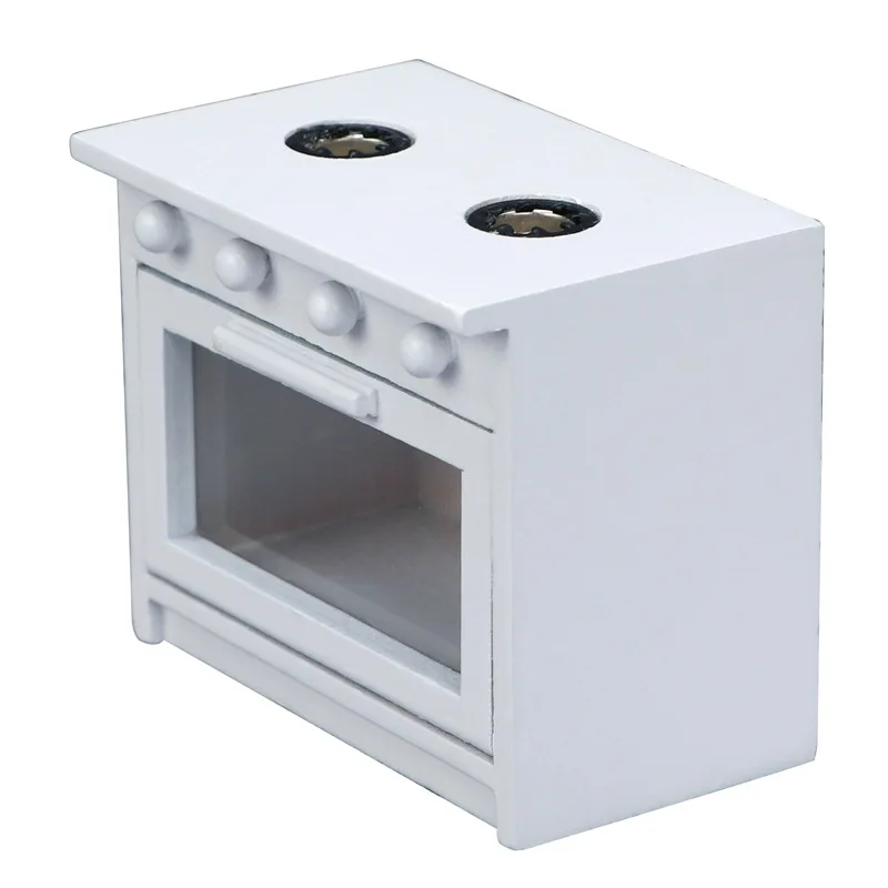 1:12 스케일 인형집 미니어처 화이트 가스 스토브 - 역할 놀이 장식 소품용 나무 주방 가구
