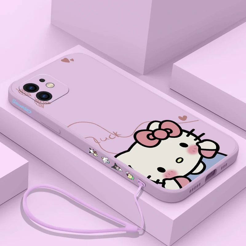 Simpatica custodia per telefono Hello Kitty per iPhone 15 14 13 12 11 Pro Max Mini X XR XSMAX SE 8 7 6S Plus Cover morbida in Silicone liquido