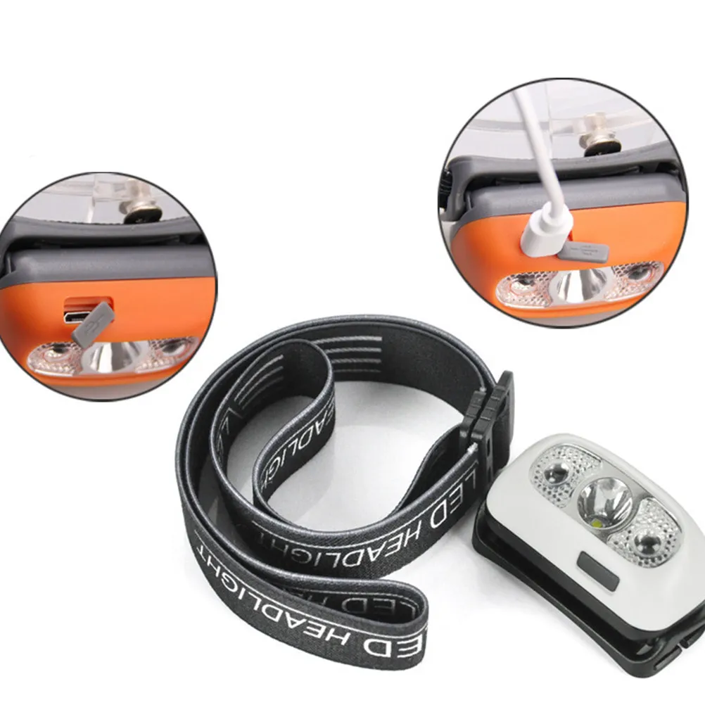 Mini USB Rechargeable LED Headlamp Orange Motion Sensor Headlight Camping Flashlight Hands- Torch Lamp for Outdoor
