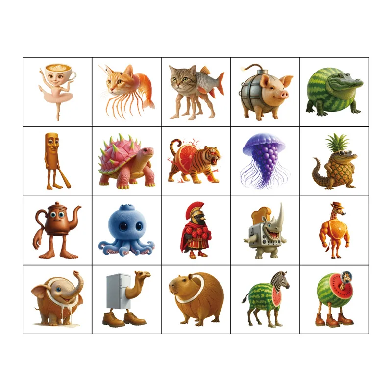 20 stks Abstract Tung Sahur Italiaanse Brainrot Tattoo Stickers Grappige Dieren Tijdelijke Nep Tatoeages Cartoon Arm Gezicht Body Art