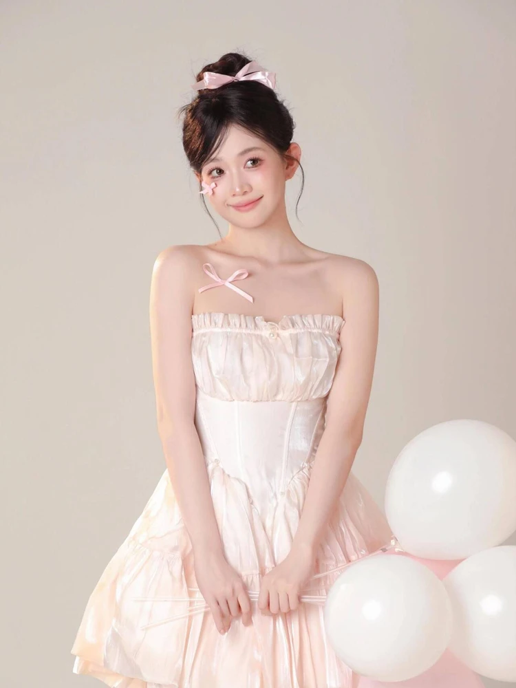 

Sweet Ballet Pink Birthday Theme Photography Costume for Girls Art Photo Shoot Stage Performance Traditional Chinese Ethnic Wear