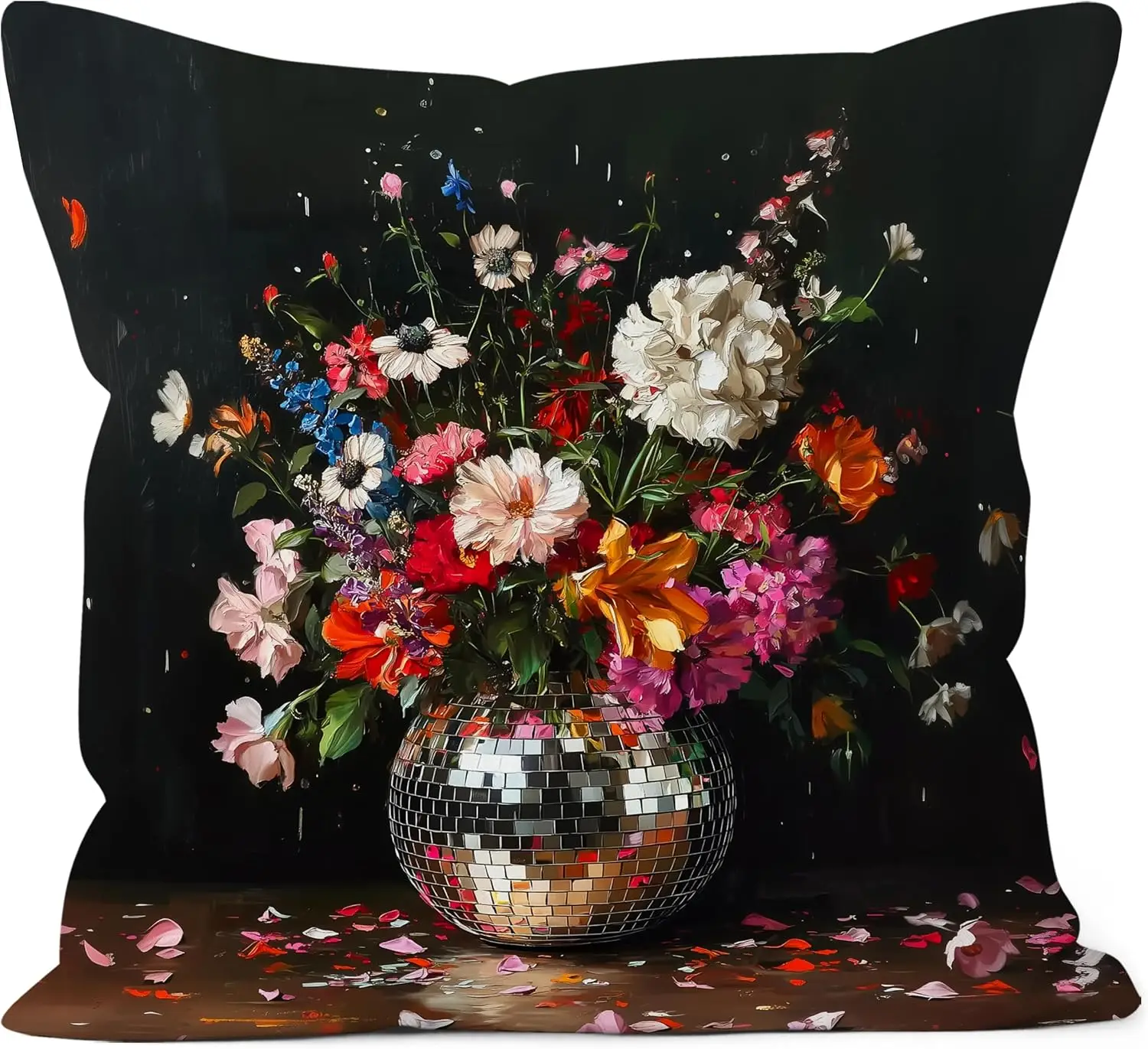 Maximalist Floral Bouquet Throw Pillow Cover Polyester Cushion Decor for Living Room Bedroom Art Accent Glam Mosaic Disco Style
