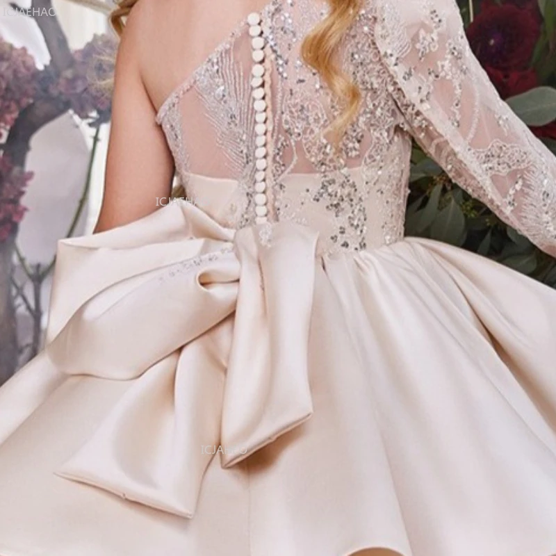 2026 New Kids Gown Princess Sequin Dress One Shoulder Bow  Formal Party Celebration Costume Puffy Skirt Patchwork Children Girls view 6