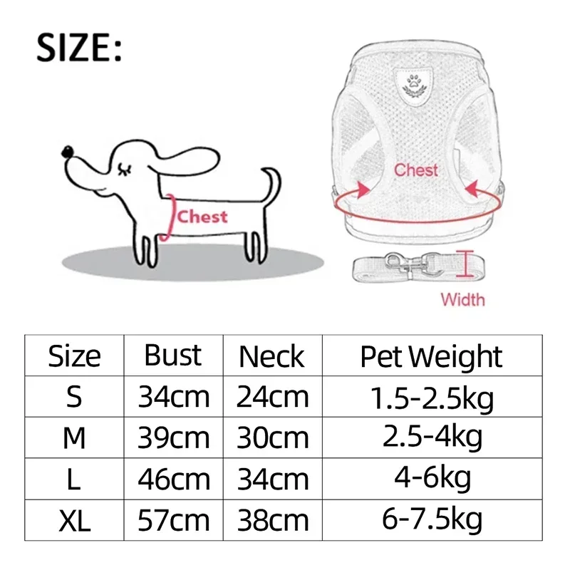 Adjustable Mesh Dog Harness And Leash Set For Small Medium Pets_voghion.com