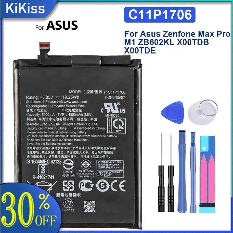 Аккумулятор большой емкости для телефона Asus, C11P1706, ZB601KL, ZB602KL, X00TDB, X00TDE, 4850 мАч, бесплатные инструменты