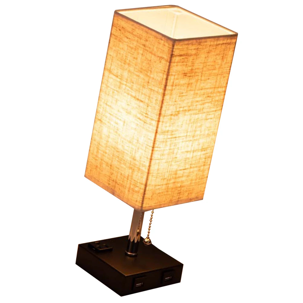 

Stylish Bedside Lamp Dual Usb Ports 3-Prong Outlet Cloth Lampshade For Desk Lamp With Cloth Lampshade Home Bedroom Living Room