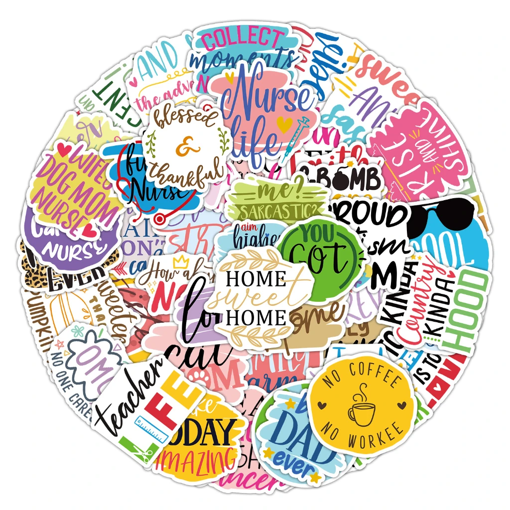 50PCS Inspirational Phrase Waterproof Graffiti Stickers For Laptop Helmet Phone Case Decal BulingBulingStickers Store