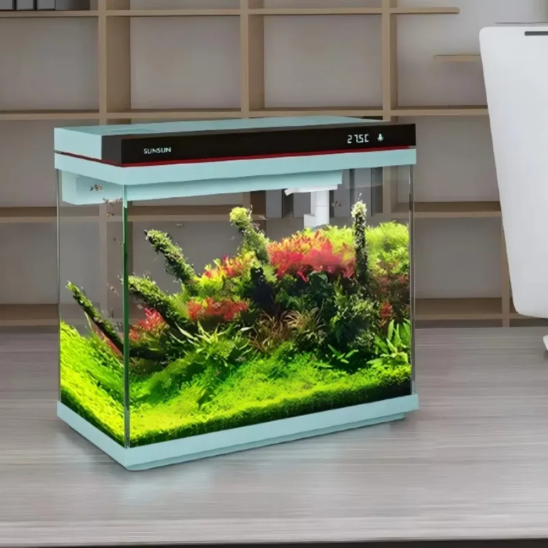 30CM 38CM 48CM Ultra Clear Glass Desktop Smart Aquarium FIsh Tank with Water Pump Top Filter Temperature display