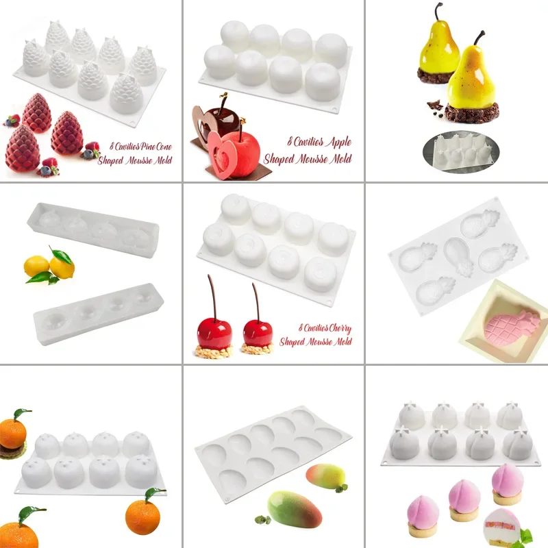 Fruits Mousse Cake Molds Orange Apple Pear Mango Strawberry Pinecone Shape Mould Silicone Cake Moulds Dessert Decorating Tools