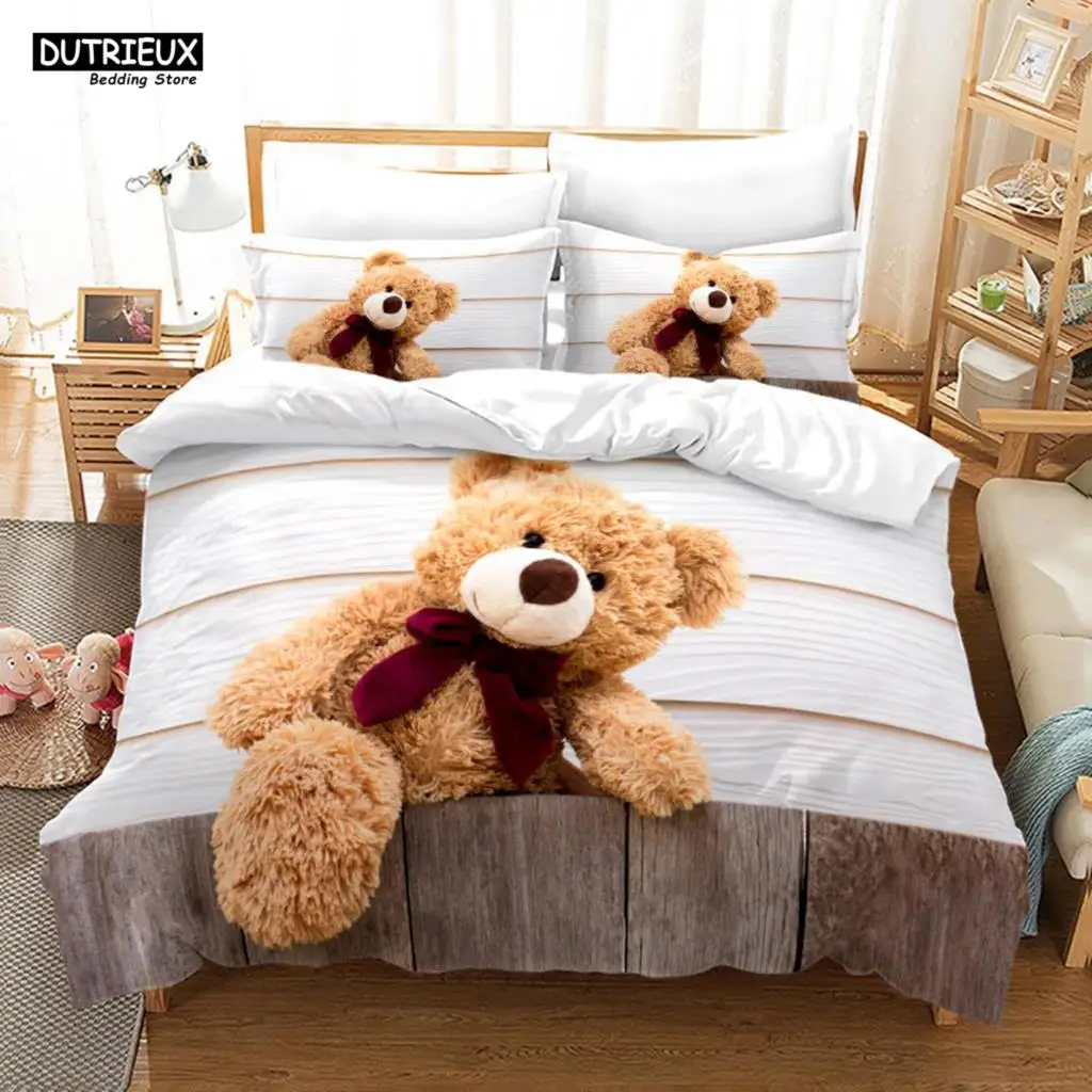 

3D Teddy Bear & White Polar Bear - Themed 3 - Pcs Bedding Set with Duvet Cover, Ideal for Teens & Women