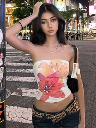 Floral Printing Bandeau Top Mujer Skinny Lingerie Sexy De Femmes Strapless Bra Lenceria Femenina Ladies Bustier Y2k Tube Top