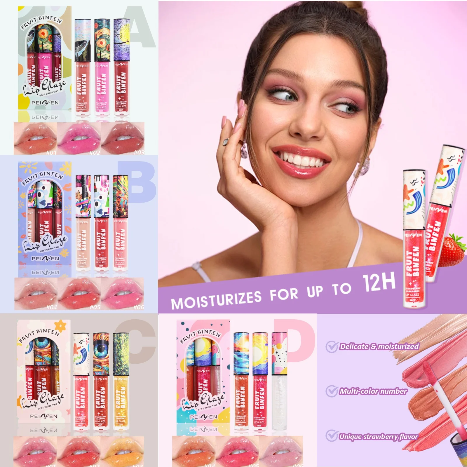 3 pçs mini batom líquido de longa duração à prova dwaterproof água antiaderente alto pigmento cor brilhante brilho labial blush para mulher maquiagem bonito