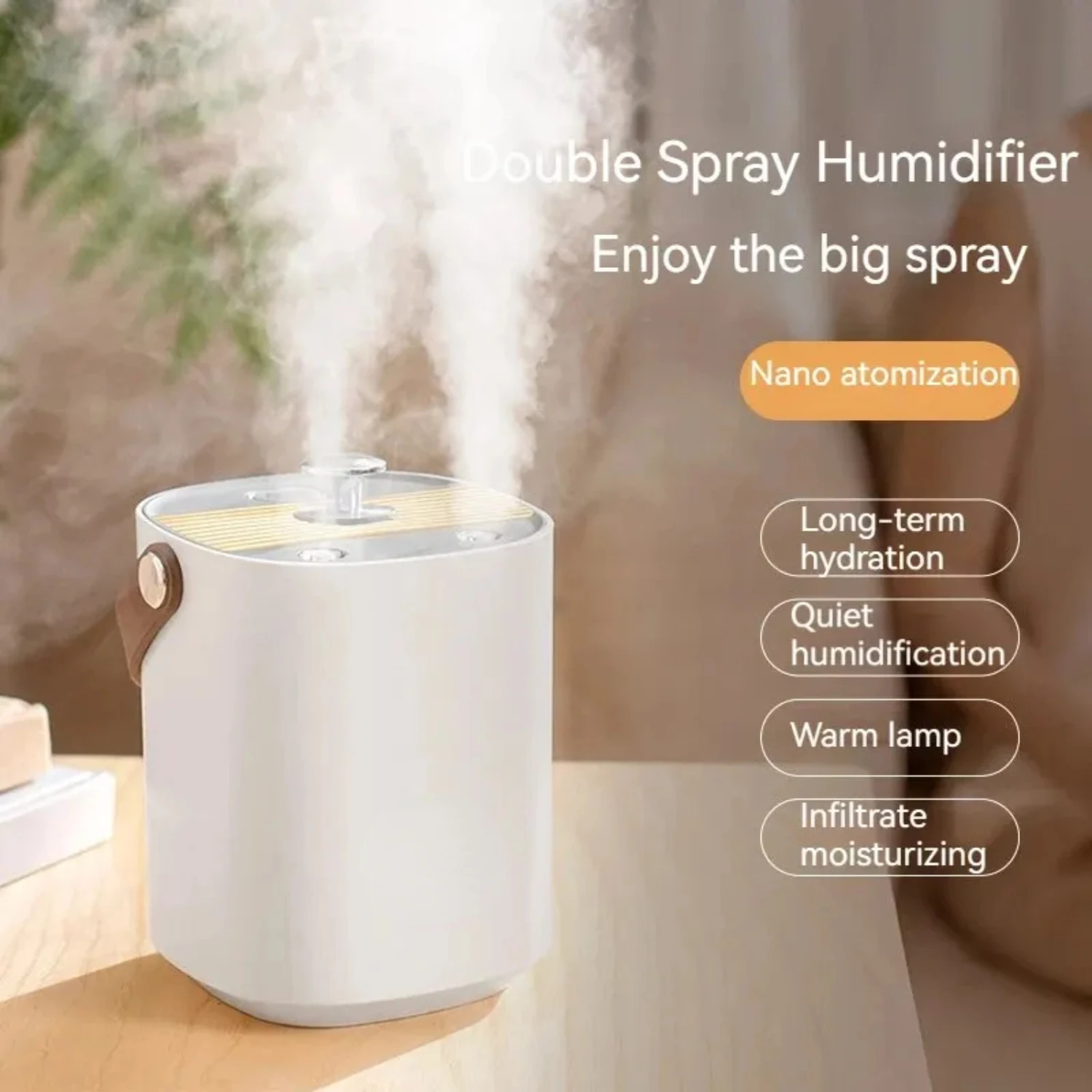 

Efficient Large Capacity Portable Cool Mist Humidifier with Double Spray for Quiet Moisturizing Night Light in Bedroom and Livin