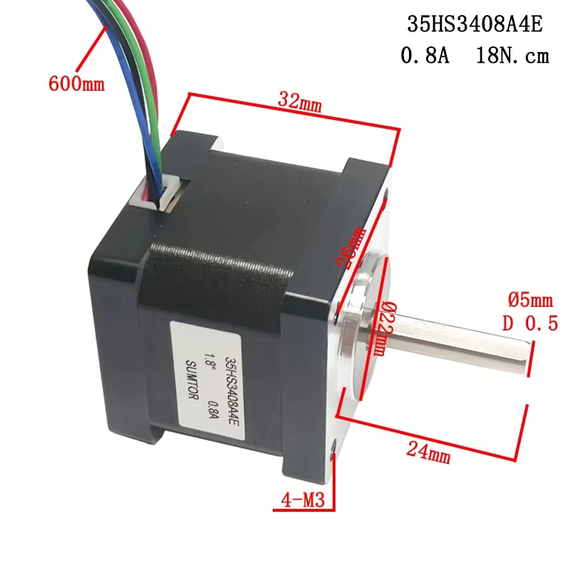Body Length 34mm 4-Wire NEMA14 Stepper Motor 18N.cm Current 0.8A Step angle 1.8° Single Output Shaft Motor