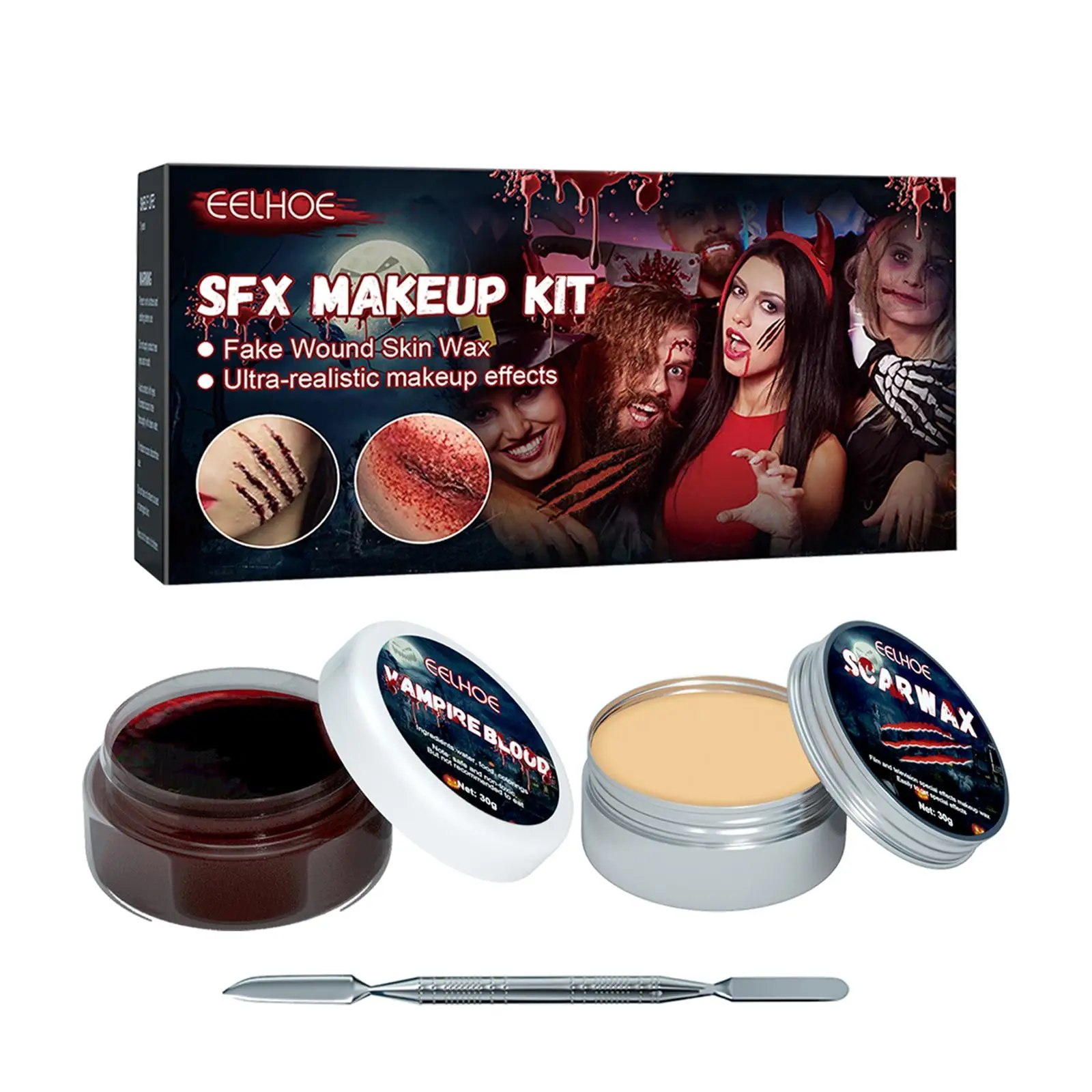 2pcs/set Halloween Skin Wax Plasma Makeup Set Scar Makeup Horror Atmosphere Party Make Up Props Fake Blood Cosplay Makeup