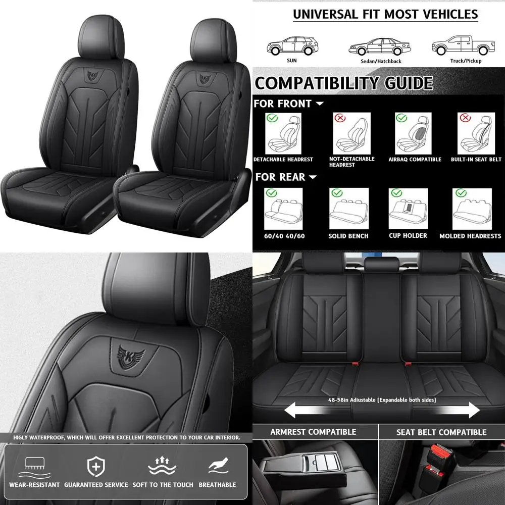 

Universal Luxury Leather Seat Covers for SUVs, Trucks, and Cars - Waterproof, Durable, and Protective Interior Accessories (Blac