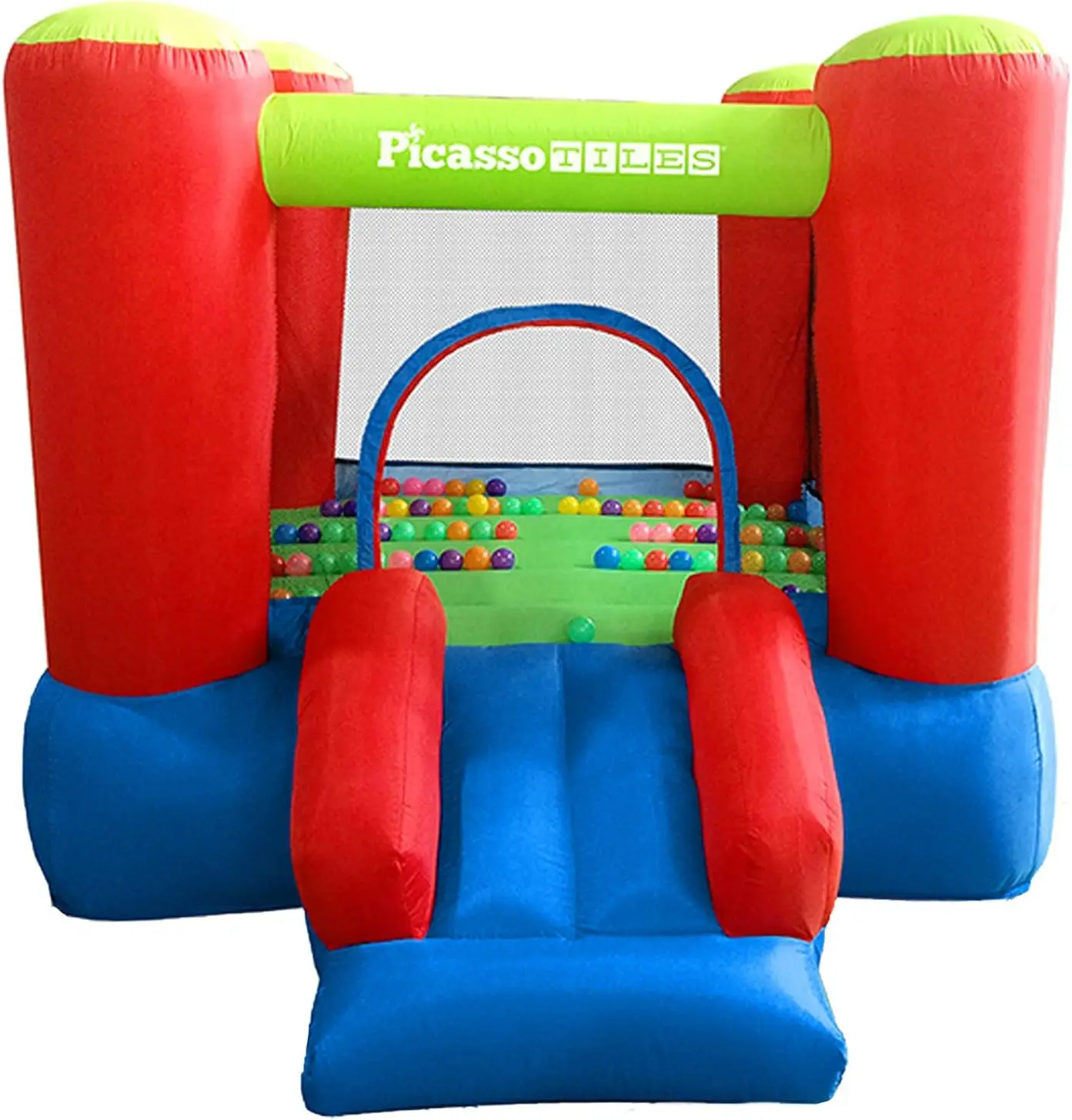 8x7 Foot Junior Inflatable Bouncer, Kid Park, Jumping Bouncing House, Jump Slide Playhouse w/ 50 Pit Balls, 3 Sides Mesh Protect