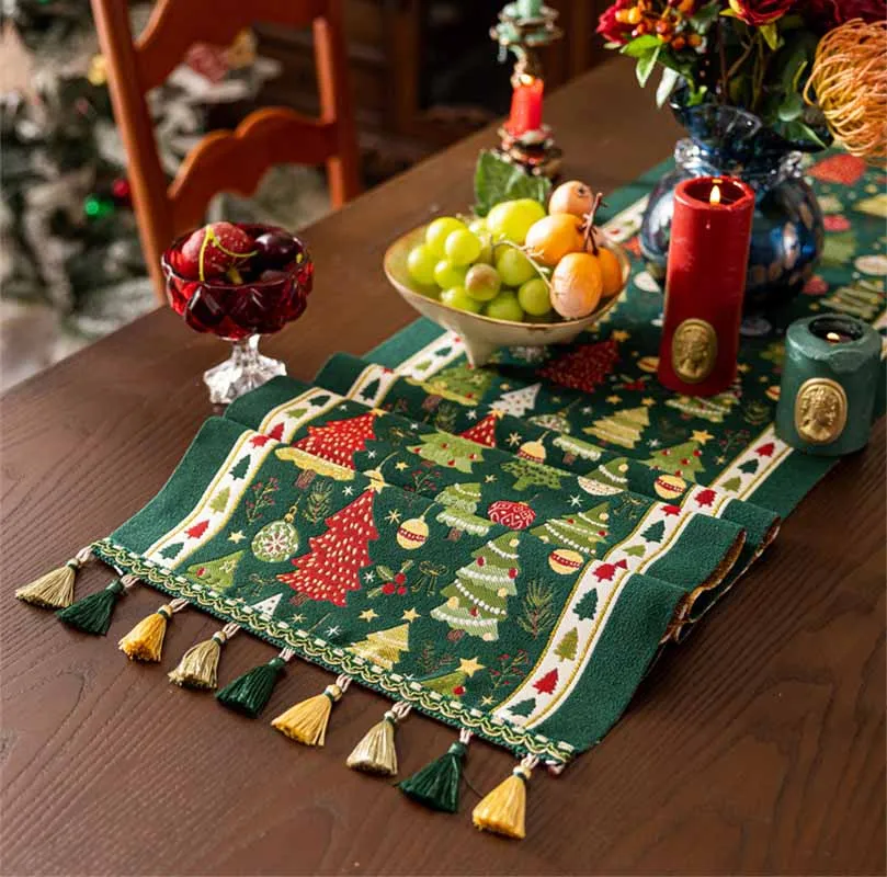Weihnachts-Tischläufer, Winterurlaub, Küche, Esszimmer, Weihnachtstischdekoration für drinnen und draußen, Zuhause, Party-Dekoration, Neujahrsgeschenk