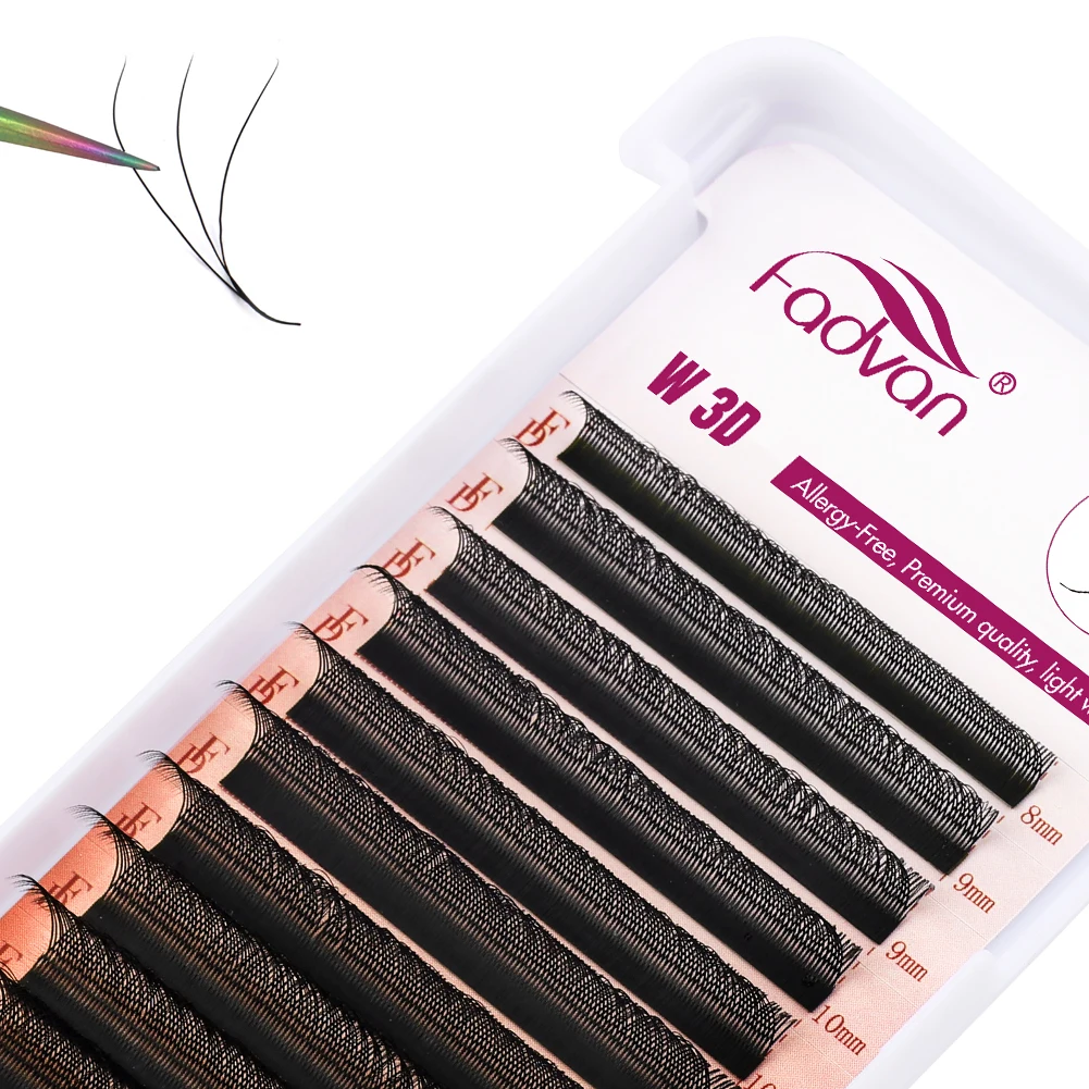 FADVAN-extensión de pestañas 3D W, 0,07 D, prefabricadas, en forma de abanico, naturales, suaves, negras, estilo W, pestañas individuales de visón sintético