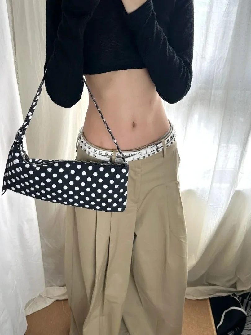 

2025 New Full Print Black White Polka Dot Casual One Shoulder Handbag for Women