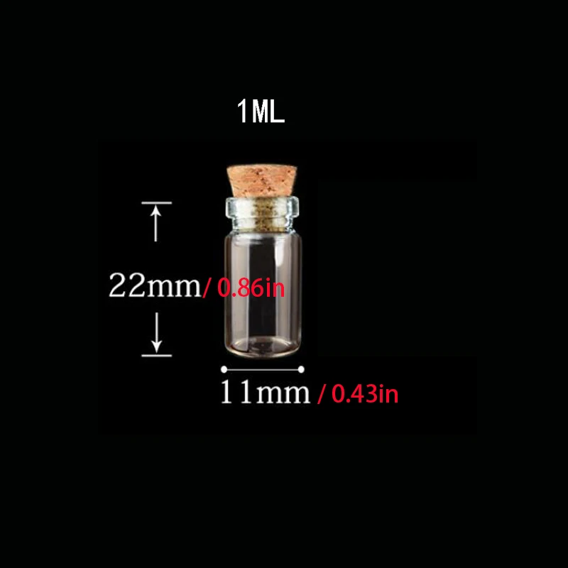 10 Pieces 1ml 2ml Clear Glass Bottle with Cork Empty Spice Jar Science Experiment Crafts Mixing Capacity 24x12mm/11*22mm