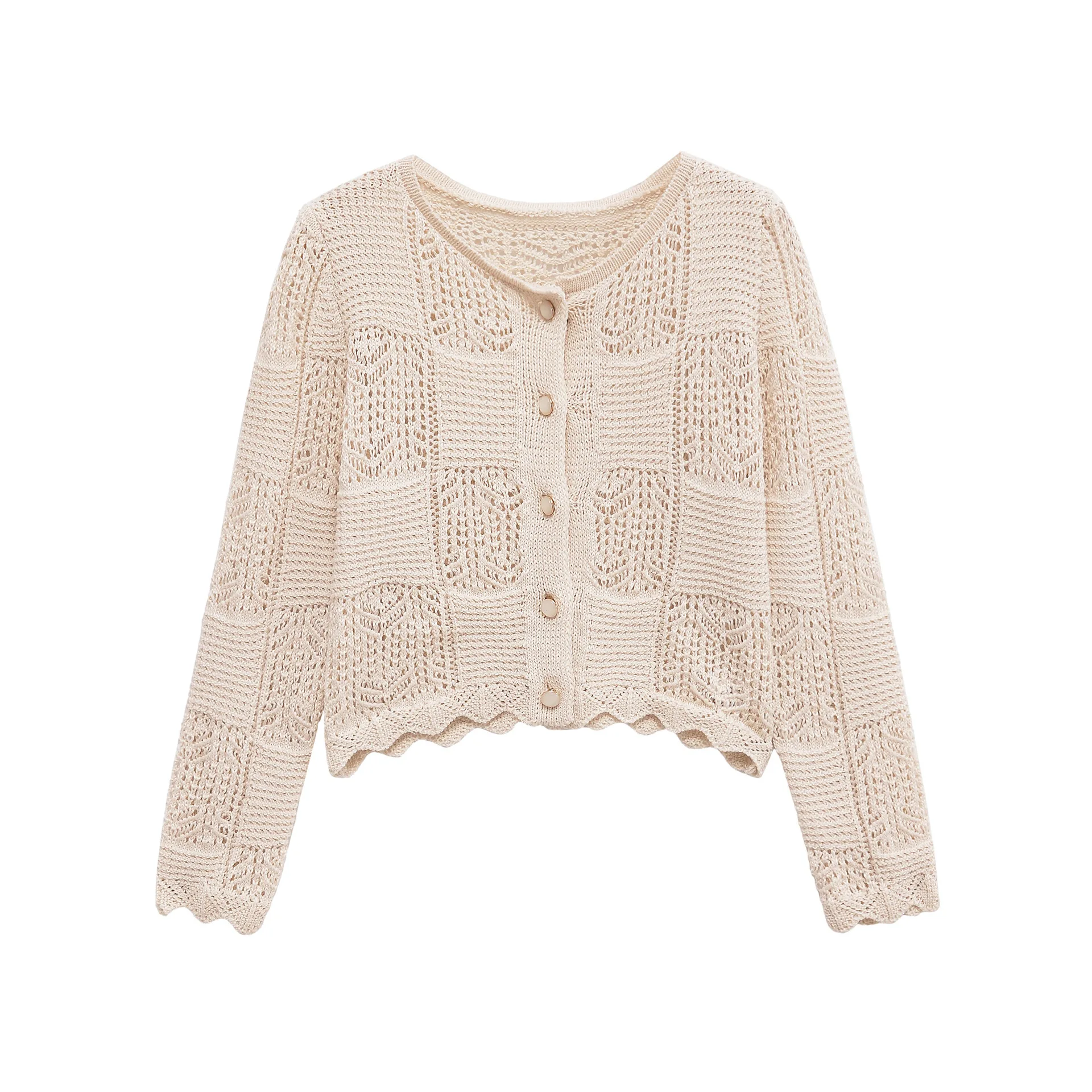 

Cross-border women's clothing European and American style 2025 new hollow jacquard long-sleeved knitted sweater