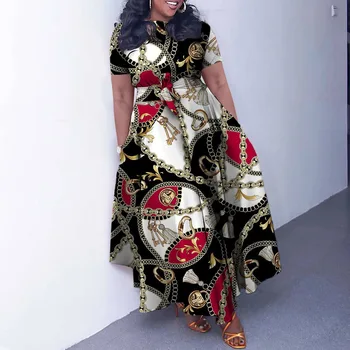 Vestido africano estampado para mujer, ropa africana de moda Dansiki, ropa informal para mujer, manga corta, vestidos de línea a, bata Bazin Rich