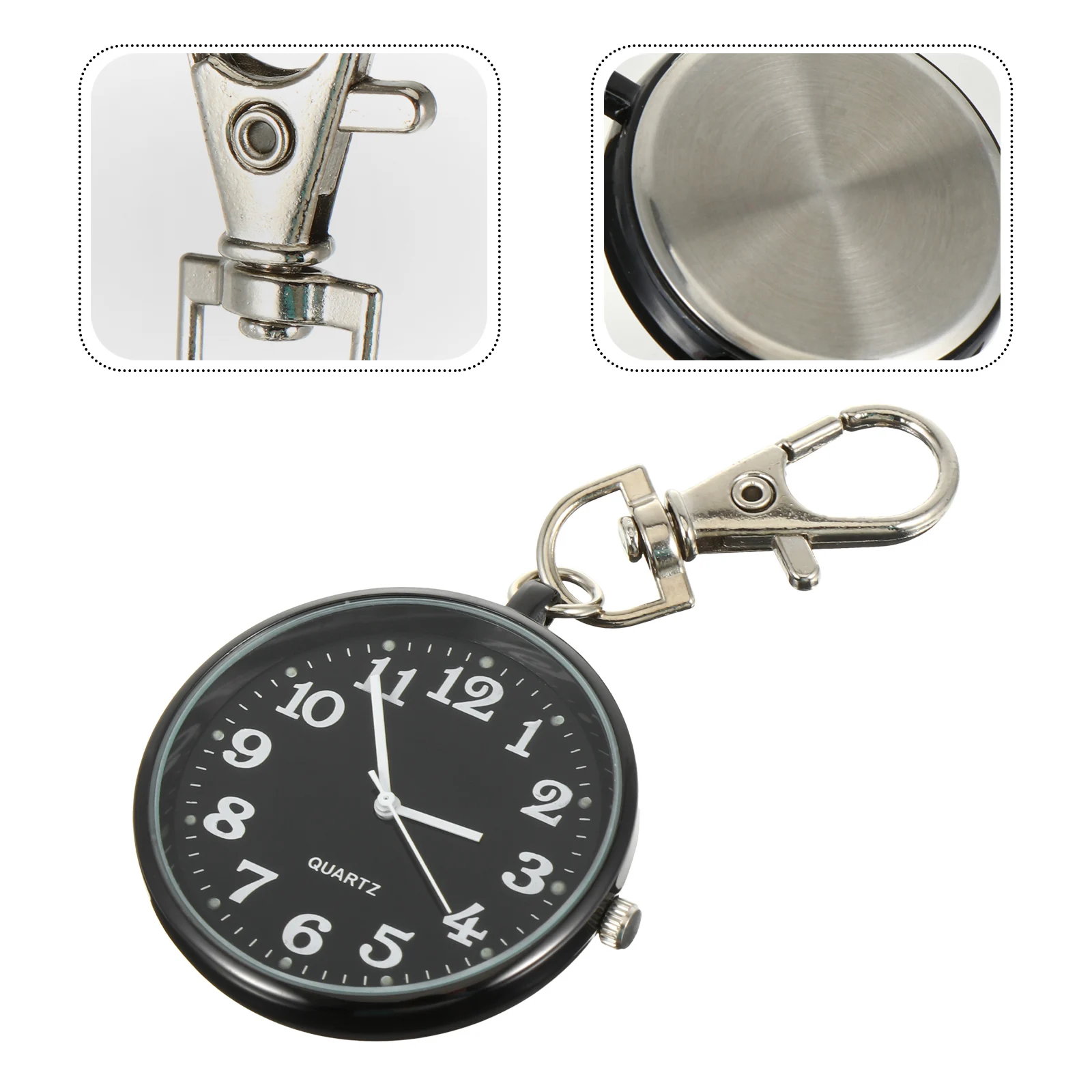 

Elderly Pocket Watch Keychain Black Alloy Quartz Nurse Watch Vintage Key Ring Pendant Small Size Decorative Accessory