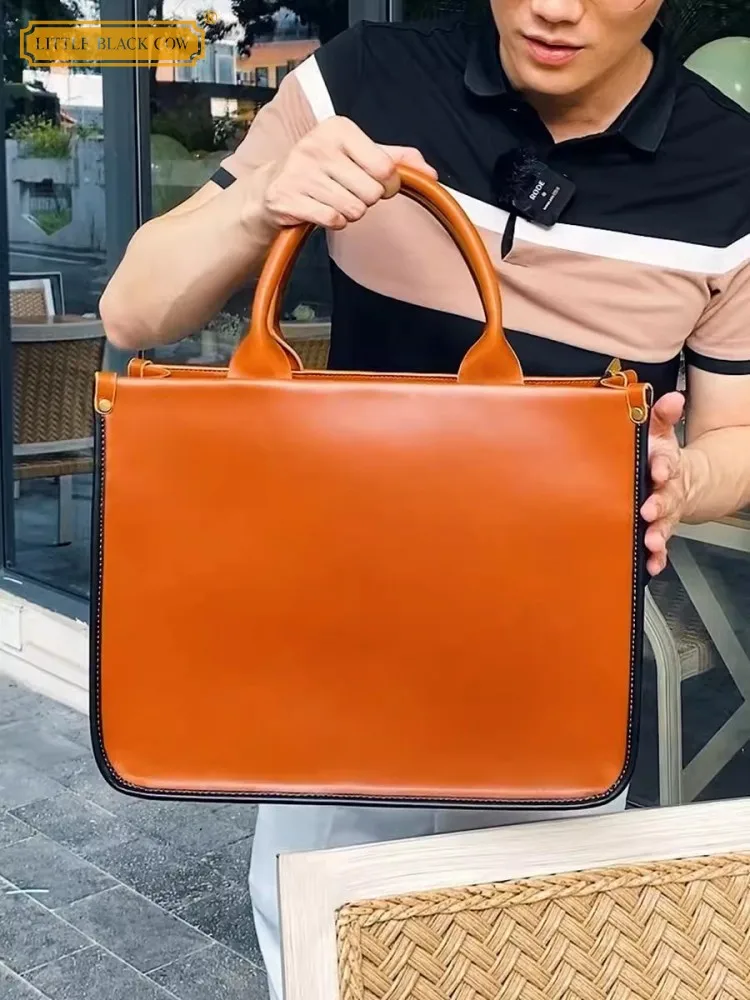 Business Men Work Cowhide Genuine Leather Totes Handbag Briefcase High Quality Fashion Strap Shoulder Bag Sling Crossbody Bags