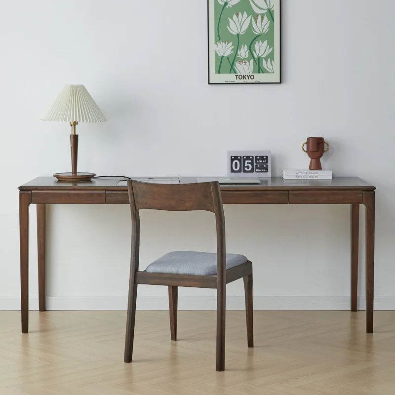 

Modern Minimalist Computer Desk Nordic Style Solid Wood Office Table with Drawers for Living Room or Bedroom Furniture FYOD