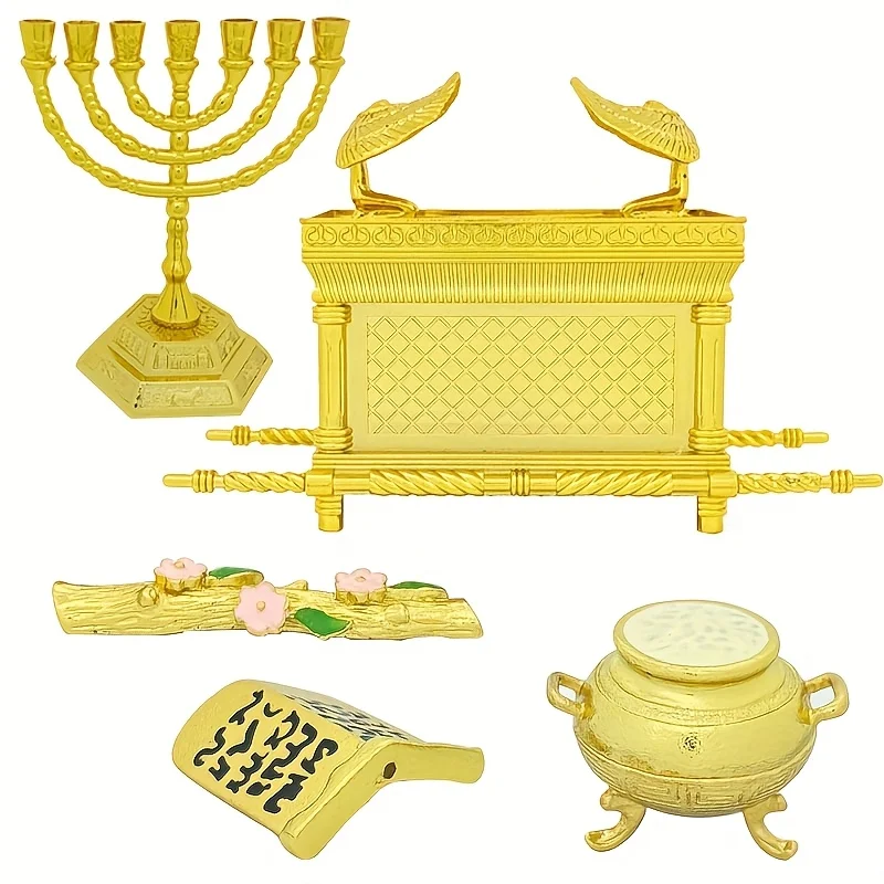 Zinc Alloy Ark of Covenant with 7 Branch Menorah Set – Jewish Holy Temple Decor, Tabletop Menorah & Ark Miniature, Gift for Rosh