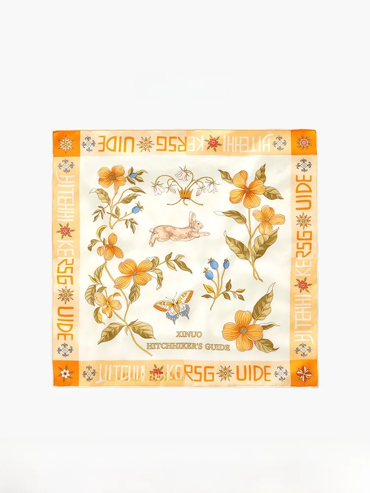 

Original Xinuosichou Silk Scarf Silk Square Versatile Floral Print Summer Autumn Winter Seasonal Unisex Fashion Acce...