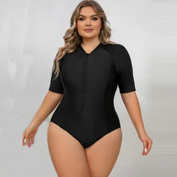 Plus Size Black Color Rashguard Women One Piece Swimsuit Solid Swimming Suit For Big Woman Modest Swimwear Sexy Surfing Suit