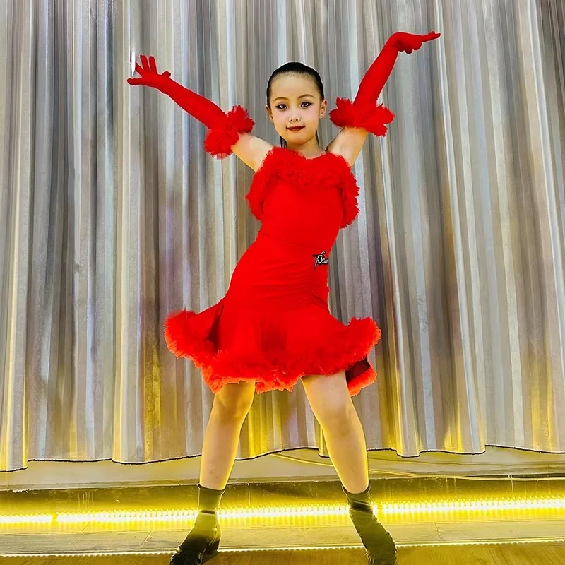 

Teenager Chacha Samba Rumba Latin Dance Competition Dresses Girls Halter Latin Dance Dress Stage Performance Costumes