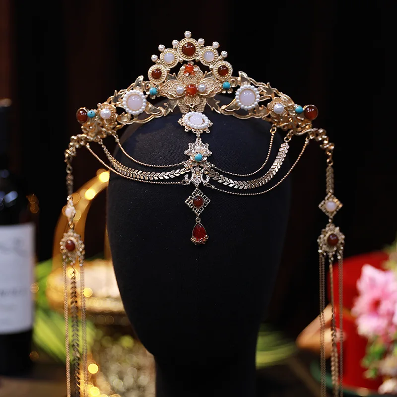 

Ancient Style Han Chinese Clothing Forehead Hair Accessories Exotic Headdress Water Drop Tassel Wild Tuinga Suit Ethnic