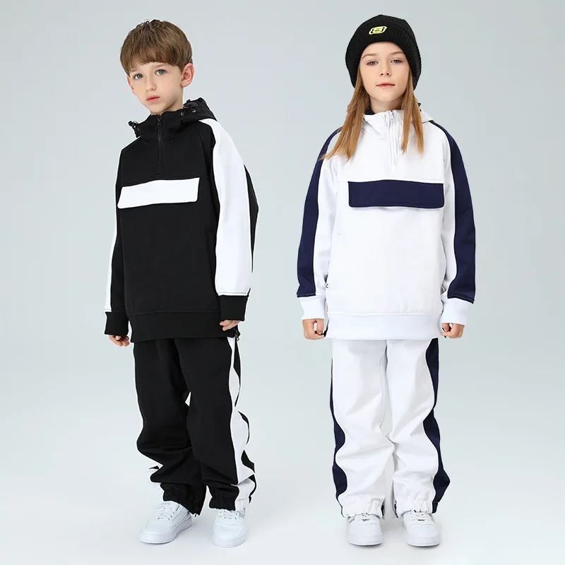 

Winter Children Ski Suits Boys Waterproof Thermal Snowboarding Overalls Hooded Pants Sets Girls Windproof Skiing Clothing Suits